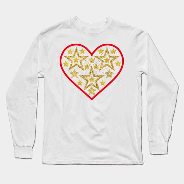 Gold stars in red heart. Long Sleeve T-Shirt by Nano-none